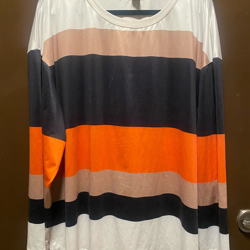 Striped Long Sleeve Tee - Orange, Black, Tan
